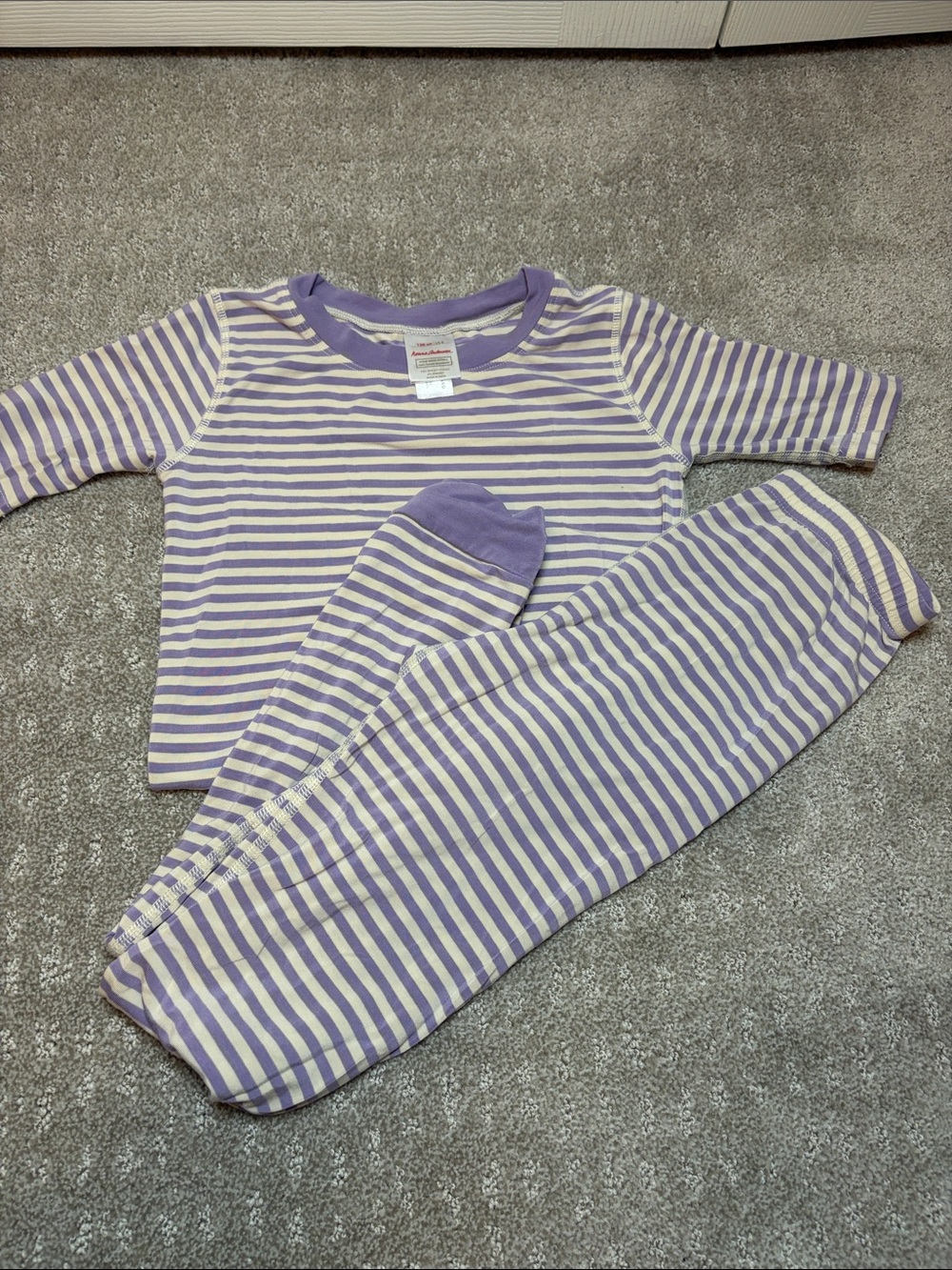 Hanna Andersson Lavender and Cream Striped Kids Pajama Set